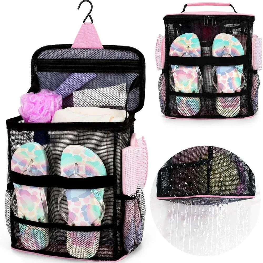 NEW Portable Mesh Shower Caddy Quick Dry with Handles & Hook